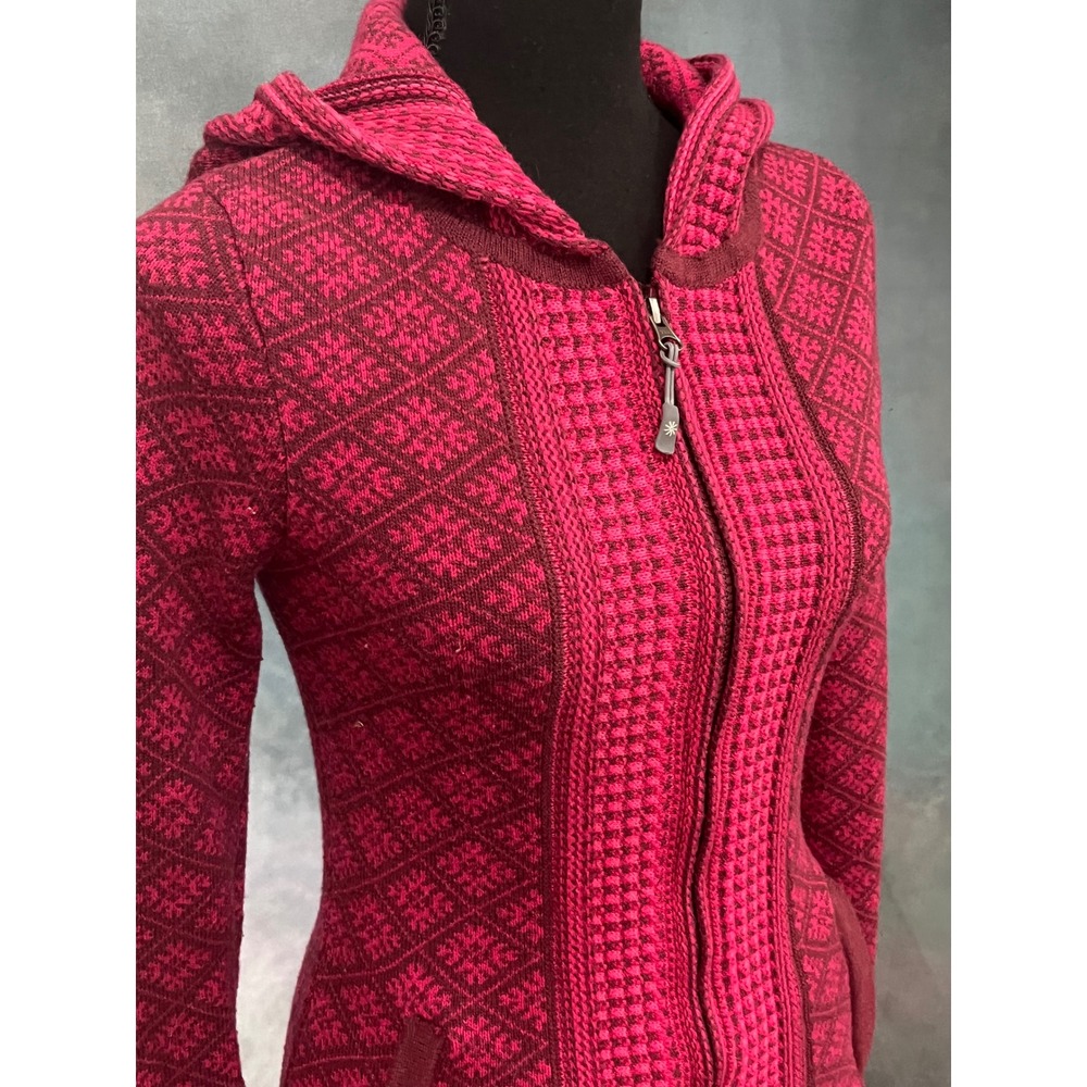 Athleta‎ Pink Burgundy Wool Blend Hooded Long Cardigan Sweater XXS - Picture 6 of 8